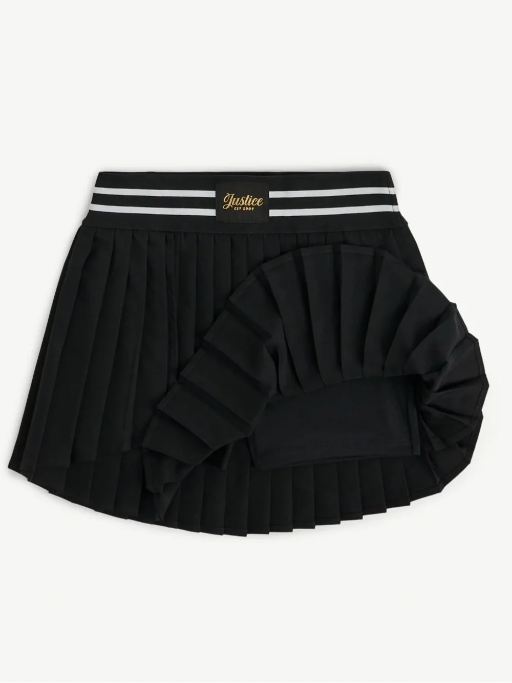 Justice Black Pleated Mini Skirt with Striped Waistband